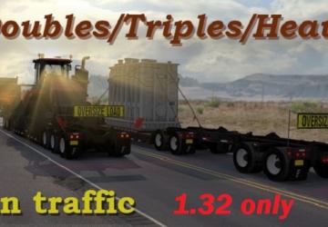 Мод ATS Doubles/Triples/Heavy Trailers in Traffic v1.2 для American Truck Simulator (v1.32.x)