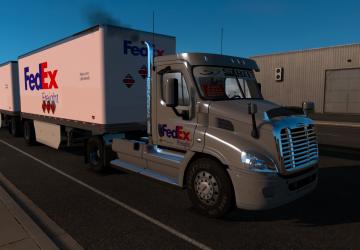 Мод Freightliner Day Cab + Fedex 28 Pup Trailer v1.0 для American Truck Simulator (v1.35.x, 1.36.x)