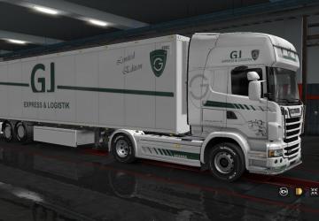 Мод Cкин «GJ Express» для своего прицепа и Scania R 2009 v1.0 для Euro Truck Simulator 2 (v1.32.x, - 1.34.x)