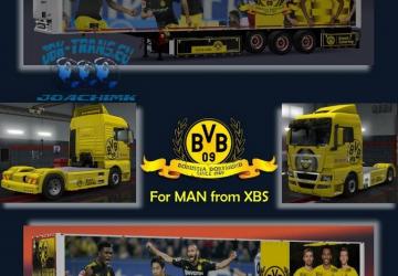 Мод Комбо скин «JBK Combo BVB» для MAN 2010 XBS+Прицеп v1.0 для Euro Truck Simulator 2 (v1.28.x, 1.30.x)