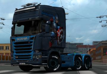 Мод Скин Captain America для Scania Streamline v1.0 для Euro Truck Simulator 2 (v1.35.x, 1.36.x)