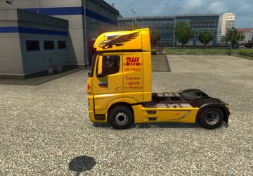 Мод Скин DHL для Mercedes Actros MP4 версия 1.0 для Euro Truck Simulator 2 (v1.30.x)