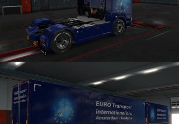 Мод Скин «Euro Transport» для своего прицепа и Scania S 2016 v1.1 для Euro Truck Simulator 2 (v1.32.x)