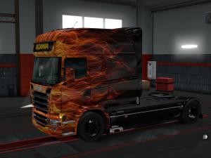 Мод Скин Огненный для Scania (RJL) версия 1.0 для Euro Truck Simulator 2 (v1.28.x)