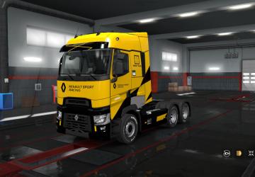 Мод Скин «Renault Sport Racing» для Renault T Range и своего прицепа v1.0 для Euro Truck Simulator 2 (v1.35.x)