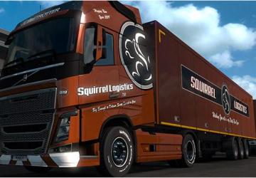 Мод Скин «Squirrel Logistics Combo 2019» для прицепа и Volvo FH16 2012 v1.0 для Euro Truck Simulator 2 (v1.32.x, 1.33.x)