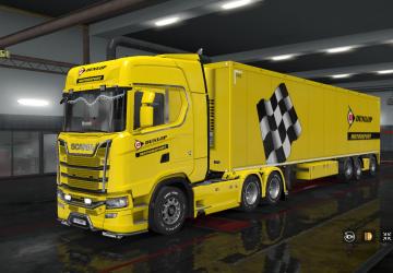 Мод Скинпак «Dunlop Motorsport» для грузовиков и своего прицепа v1.0 для Euro Truck Simulator 2 (v1.32.x, - 1.35.x)