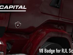 Мод V8 Door Badges for RJL Scania версия 2.0 для Euro Truck Simulator 2 (v1.28.x)