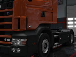 Мод V8 Door Badges for RJL Scania версия 2.0 для Euro Truck Simulator 2 (v1.28.x)