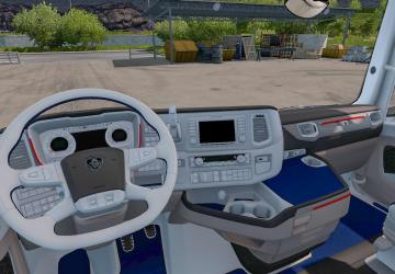 Мод White Blue Interior for Scania S&R версия 1.0 для Euro Truck Simulator 2 (v1.33.x)