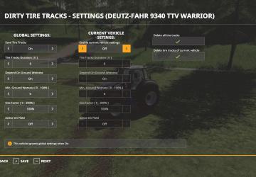 Мод Dirty Tire Tracks версия 1.1.0.0 для Farming Simulator 2019 (v1.6)