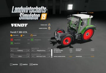 Мод Fendt F 380GTA версия 1.0.0.2 для Farming Simulator 2019 (v1.3.х)
