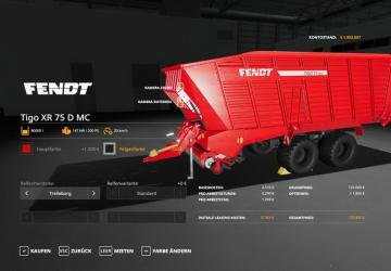 Мод Прицеп «FENDT TIGOXR75 » версия 1.0 для Farming Simulator 2019 (v1.1.0.0)