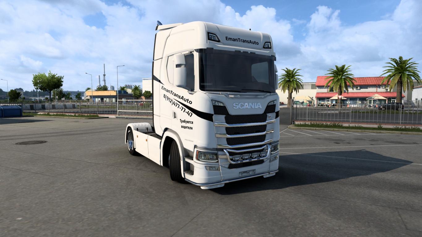 Скачать мод Комбо скин ЕманТрансАвто Scania версия 1.0 для Euro Truck  Simulator 2 (v1.40.x)